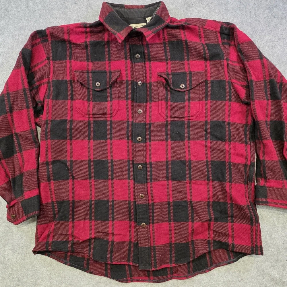 L.L. Bean Shirt Mens XL Red Plaid Long Sleeve Flannel Button Up Wool USA Buffalo